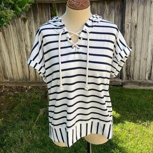 Anthropologie June and Delancey Striped Hoodie Short Sleeve Women's Large